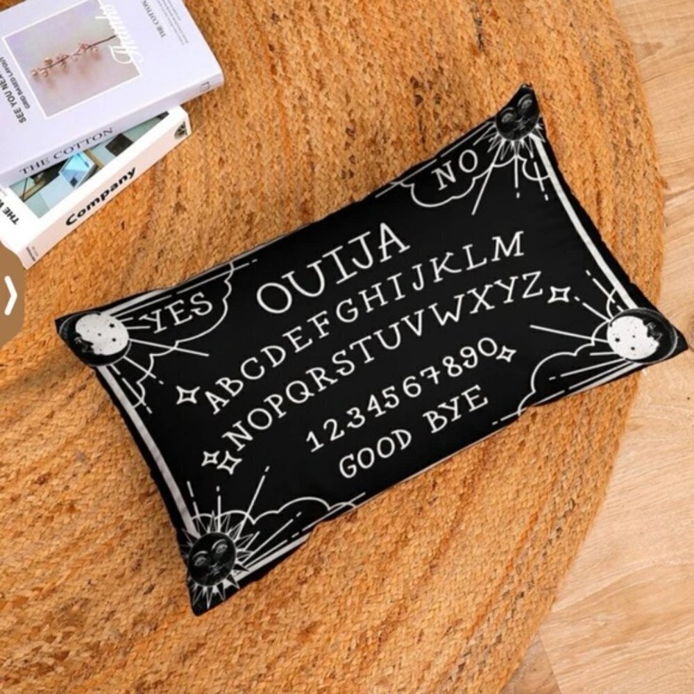 Pillow Cover Ouija Board Moon Stars Skull Black White Lumbar 19.7 in X 11.8 - Picture 6 of 15
